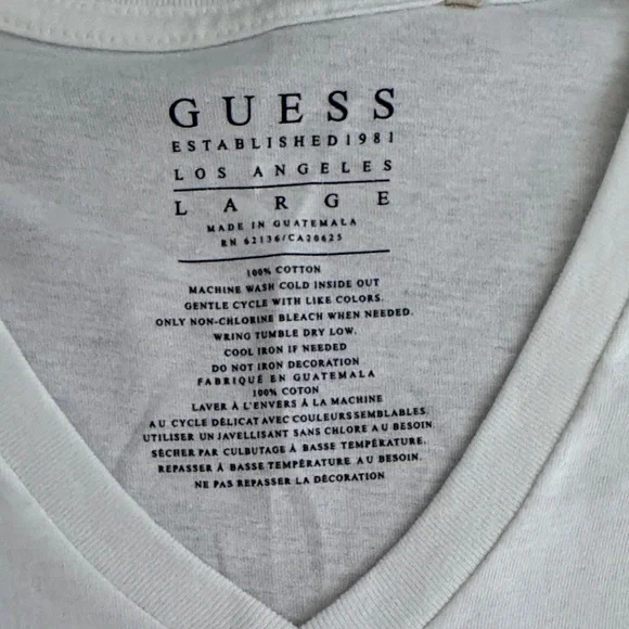 Guess White V-Neck Embossed Logo Short Sleeve Tee - Picture 2 of 6